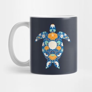 Blue and orange floral sea turtle Mug